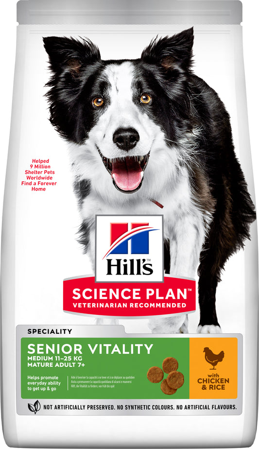 Hills Science Plan Adult 7+ Senior Vitality Medium Dry Dog Food Chicken Flavour